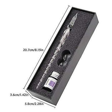 Levin Glass Dip Fountain Pen Holder Set Crystal Sparkling Signature Drawing Calligraphy Writing Pen with Bottle Ink and Pen Holder Crystal Dip Pen (Random Ink color and pen design)