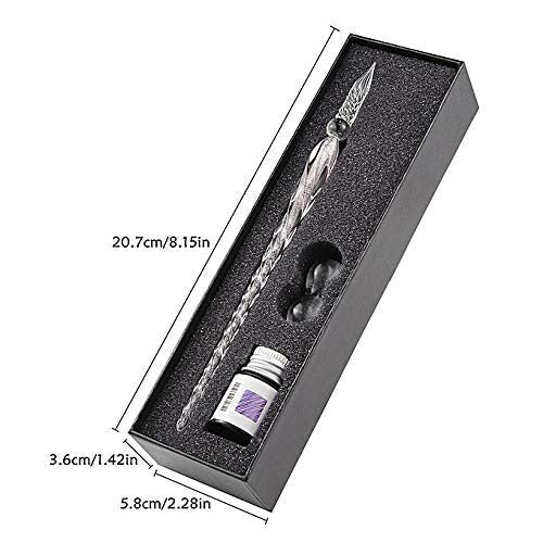 Levin Glass Dip Fountain Pen Holder Set Crystal Sparkling Signature Drawing Calligraphy Writing Pen with Bottle Ink and Pen Holder Crystal Dip Pen (Random Ink color and pen design)