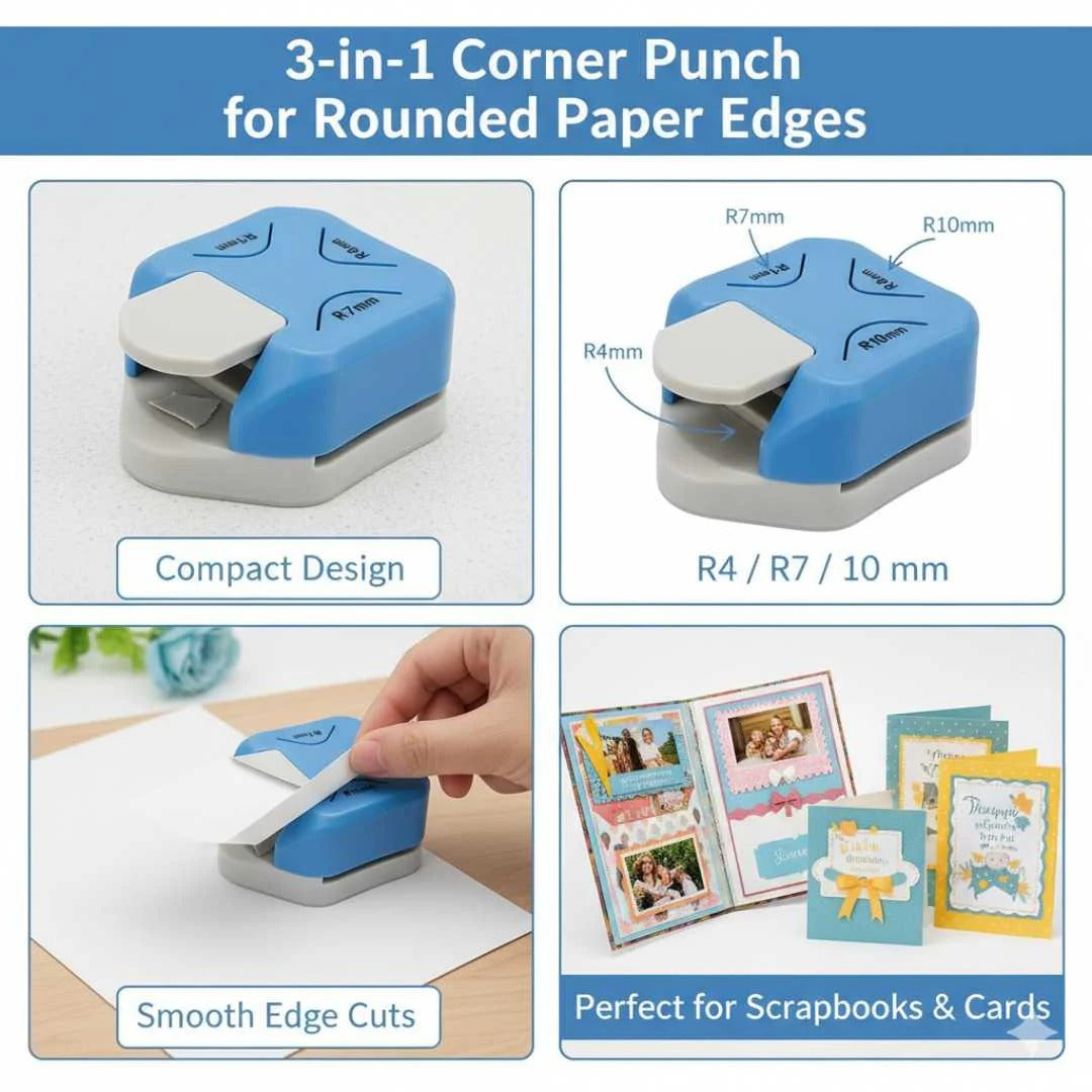 3 in 1 Corner Punch for Round paper edges | corner cutter