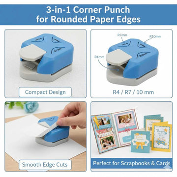 3 in 1 Corner Punch for Round paper edges | corner cutter